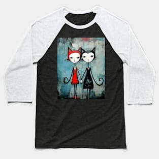 Whimsical Valentines Day Cats Baseball T-Shirt